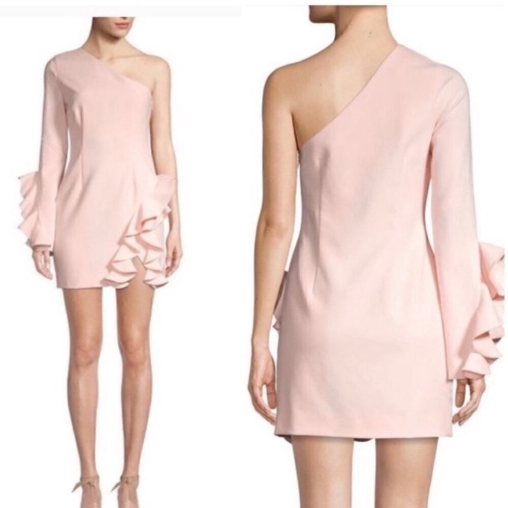 Cinq A Sept Pia Baby Pink One Shoulder Ruffle Mini Dress US 8​​​​​​​​​​​​